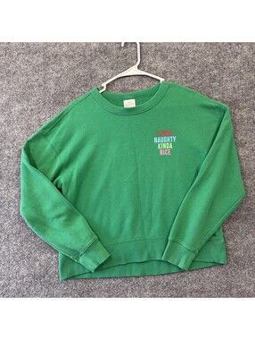 Christmas Wonder Shop At Target Kinda Naughty Kinda Nice Green Crewneck Sweater